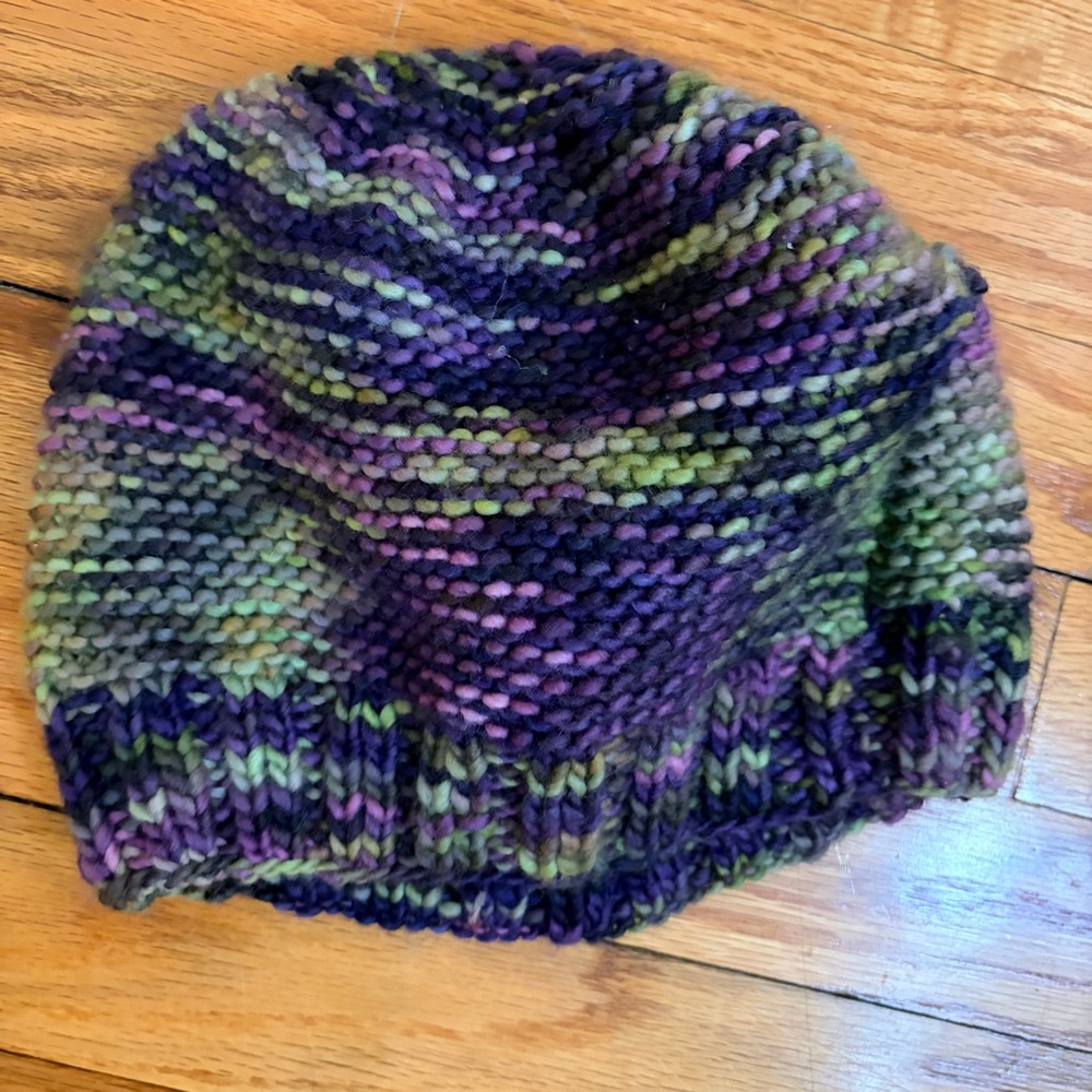 Multicolor Knit Beanie‎ Handmade homemade purple green
